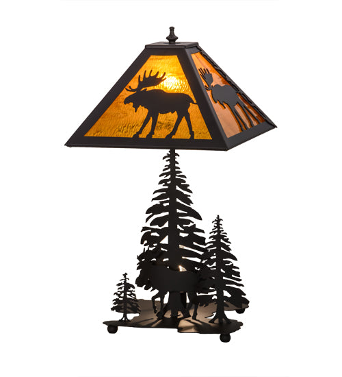 Meyda Tiffany Lighting 151467 Moose Through The Trees Two Light Table Lamp Lamp Bronze / Dark