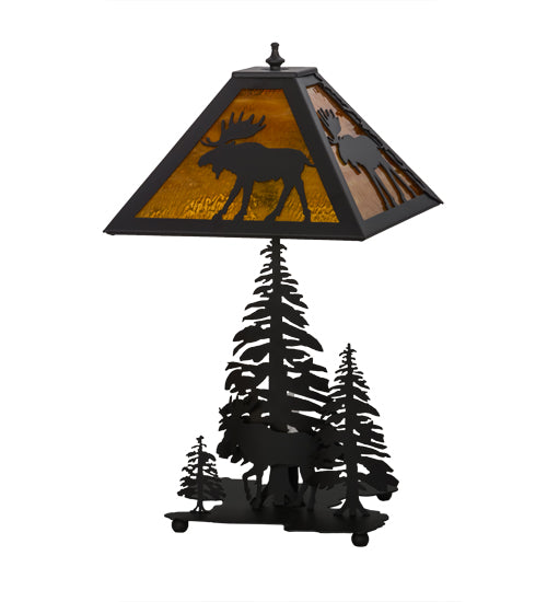 Meyda Tiffany Lighting 151467 Moose Through The Trees Two Light Table Lamp Lamp Bronze / Dark