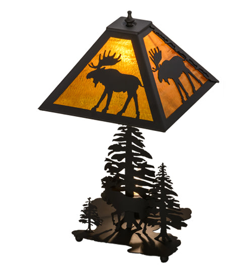 Meyda Tiffany Lighting 151467 Moose Through The Trees Two Light Table Lamp Lamp Bronze / Dark