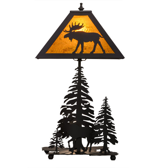 Meyda Tiffany Lighting 151467 Moose Through The Trees Two Light Table Lamp Lamp Bronze / Dark