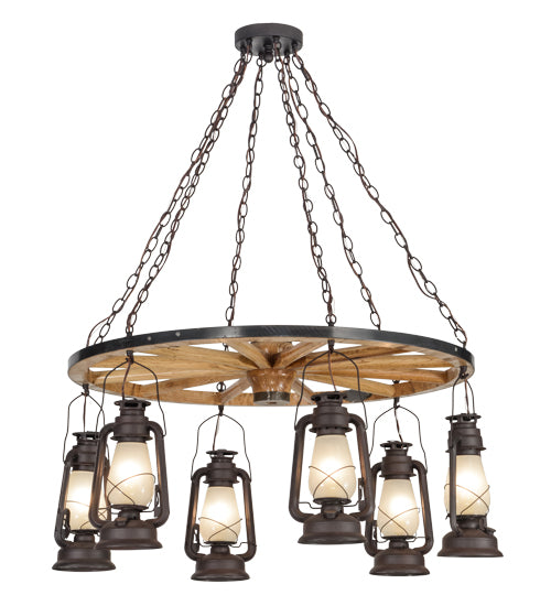 Meyda Tiffany Miners Lantern 151906 Chandelier Light - Rust,Natural Wood