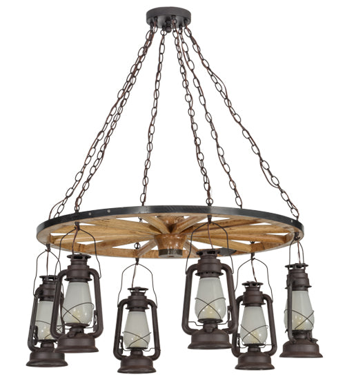 Meyda Tiffany Miners Lantern 151906 Chandelier Light - Rust,Natural Wood