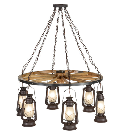 Meyda Tiffany Miners Lantern 151906 Chandelier Light - Rust,Natural Wood