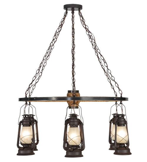 Meyda Tiffany Miners Lantern 151906 Chandelier Light - Rust,Natural Wood