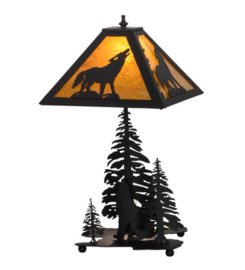Meyda Tiffany Lighting 152949 Howling Wolf Two Light Table Lamp Lamp Bronze / Dark
