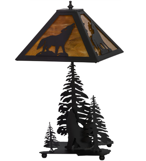 Meyda Tiffany Lighting 152949 Howling Wolf Two Light Table Lamp Lamp Bronze / Dark