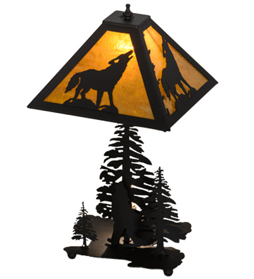 Meyda Tiffany Lighting 152949 Howling Wolf Two Light Table Lamp Lamp Bronze / Dark