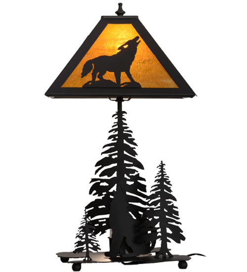 Meyda Tiffany Lighting 152949 Howling Wolf Two Light Table Lamp Lamp Bronze / Dark