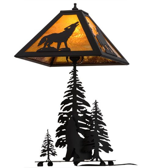 Meyda Tiffany Lighting 152949 Howling Wolf Two Light Table Lamp Lamp Bronze / Dark