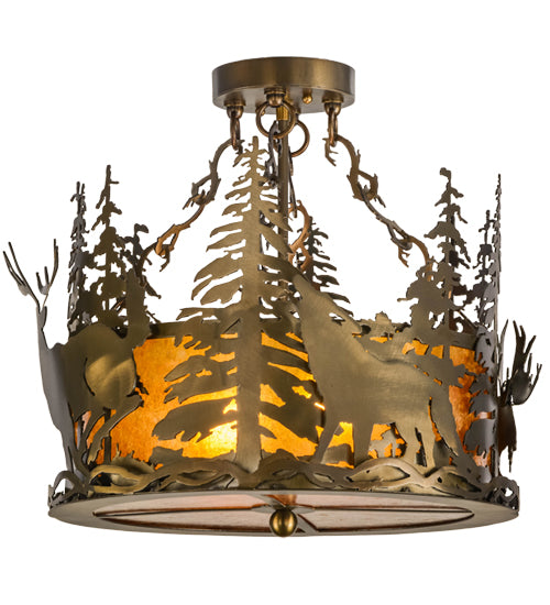 Meyda Tiffany Wildlife At Dusk 153985 Ceiling Light - Antique Copper/Amber Mica