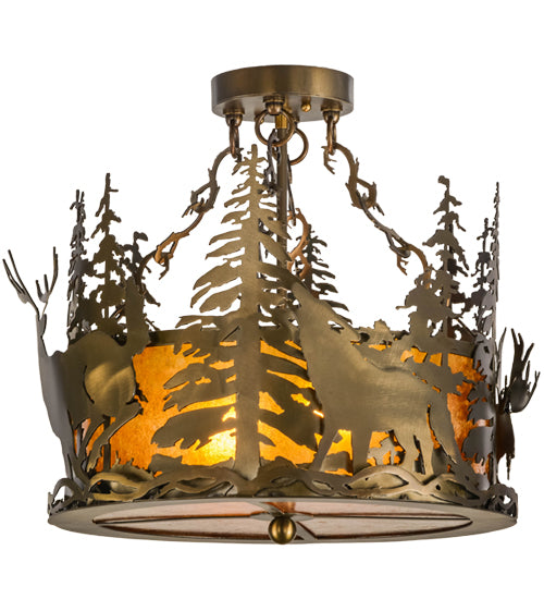 Meyda Tiffany Wildlife At Dusk 153985 Ceiling Light - Antique Copper/Amber Mica