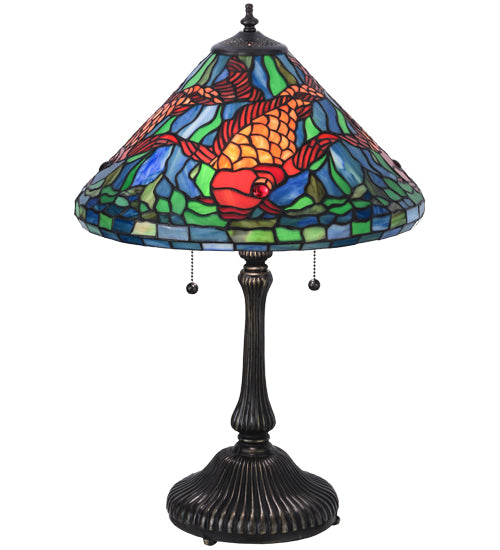 Meyda Tiffany Lighting 154003 Tiffany Koi Two Light Table Lamp Lamp Bronze / Dark