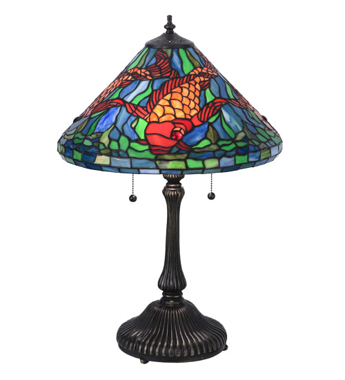 Meyda Tiffany Lighting 154003 Tiffany Koi Two Light Table Lamp Lamp Bronze / Dark