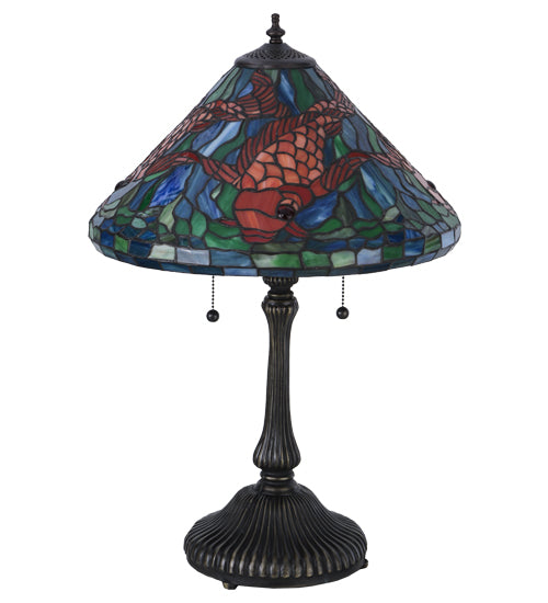 Meyda Tiffany Lighting 154003 Tiffany Koi Two Light Table Lamp Lamp Bronze / Dark
