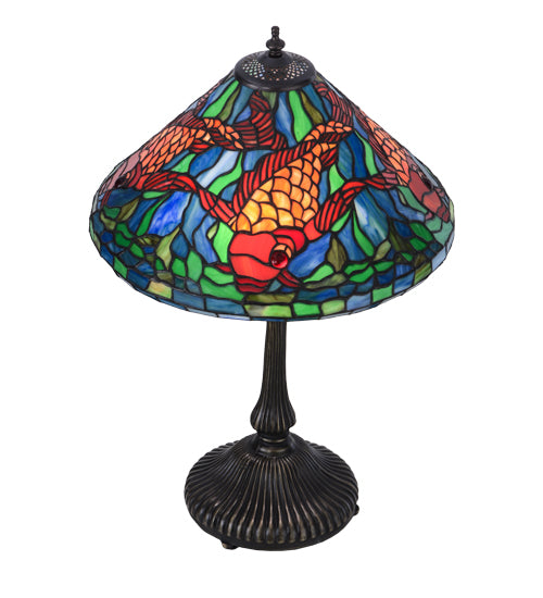Meyda Tiffany Lighting 154003 Tiffany Koi Two Light Table Lamp Lamp Bronze / Dark