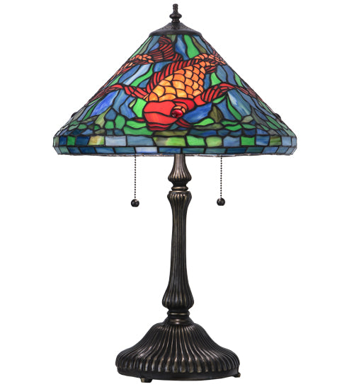 Meyda Tiffany Lighting 154003 Tiffany Koi Two Light Table Lamp Lamp Bronze / Dark