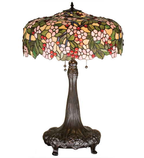 Meyda Tiffany Lighting 15404 Tiffany Cherry Blossom Three Light Table Lamp Lamp Bronze / Dark