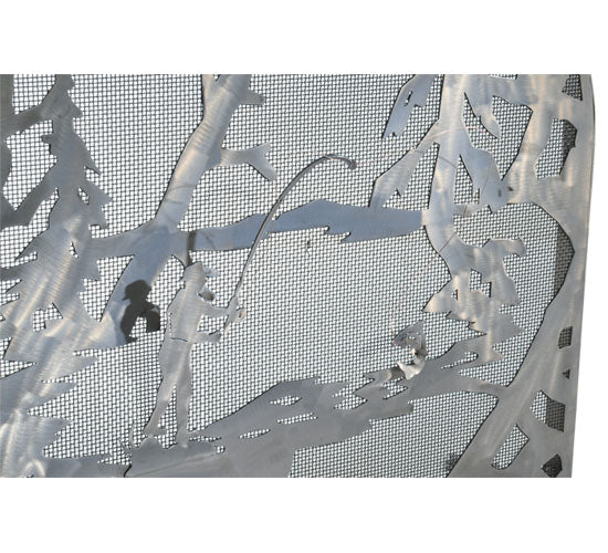Meyda Tiffany Lighting 15672 Fly Fishing Creek Fireplace Screen Home Decor Pewter, Nickel, Silver