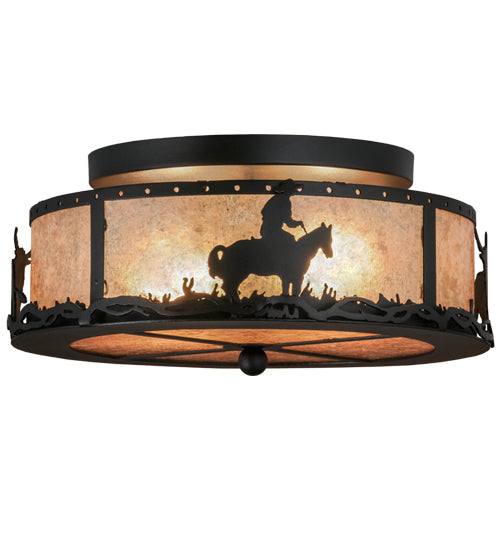 Meyda Tiffany Cowboy & Steer 158522 Ceiling Light - Textured Black/Silver Mica