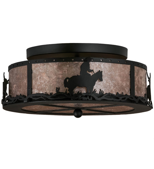 Meyda Tiffany Cowboy & Steer 158522 Ceiling Light - Textured Black/Silver Mica