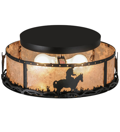 Meyda Tiffany Cowboy & Steer 158522 Ceiling Light - Textured Black/Silver Mica