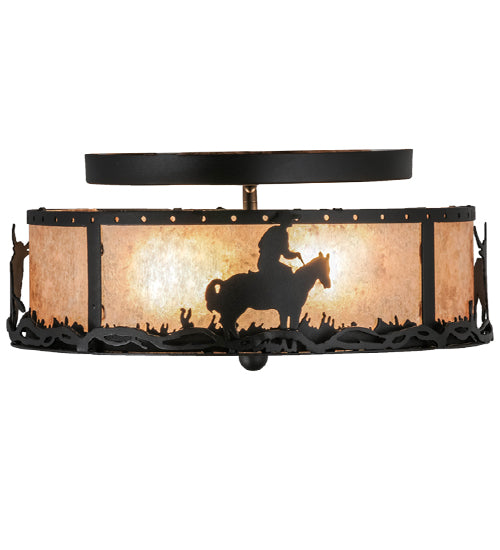 Meyda Tiffany Cowboy & Steer 158522 Ceiling Light - Textured Black/Silver Mica