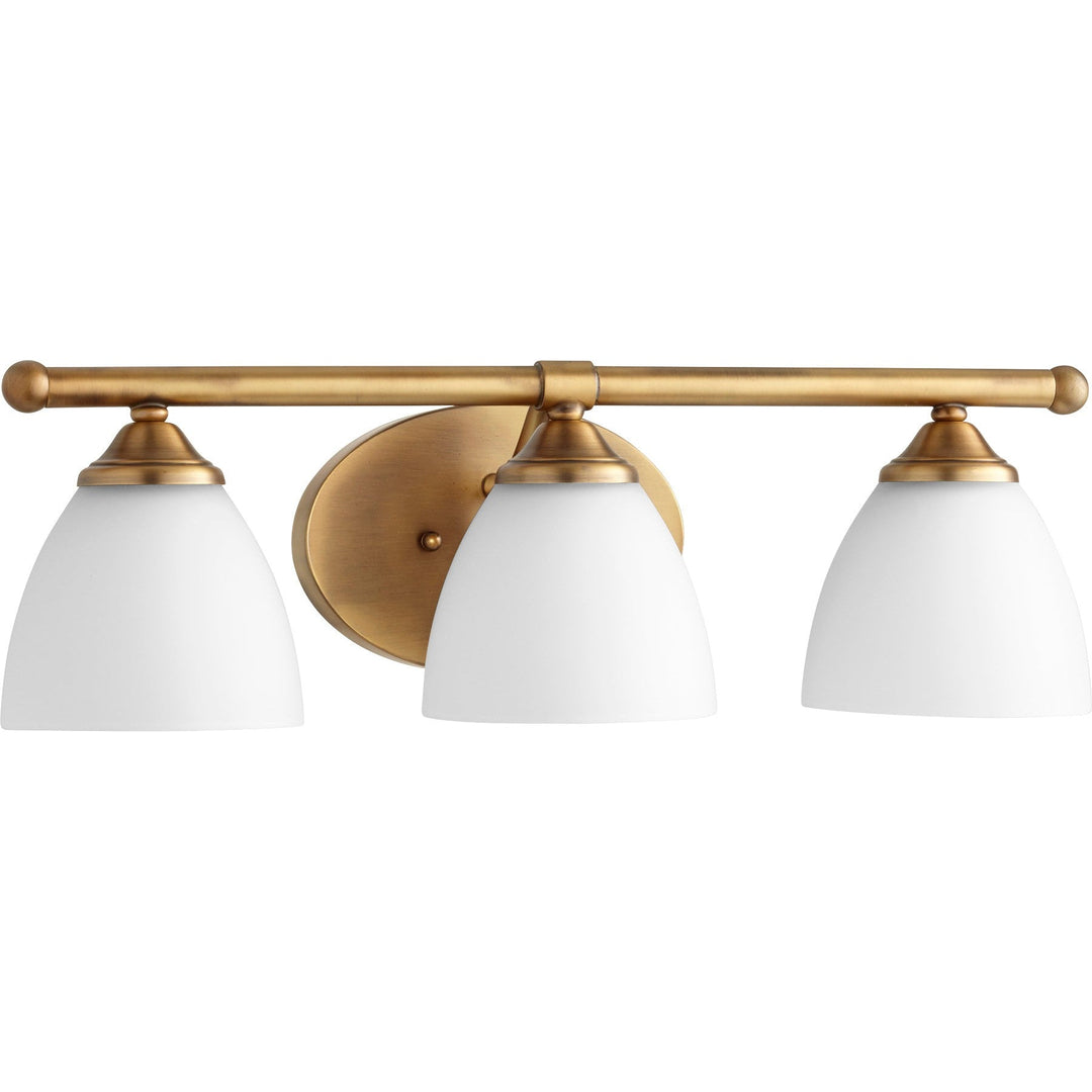 Quorum Brooks 5150-3-80 Bath Vanity Light 21 in. wide - Aged Brass W/ Satin Opal