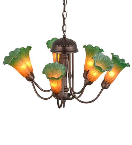 Meyda Tiffany Amber/Green 160614 Chandelier Light - Mahogany Bronze