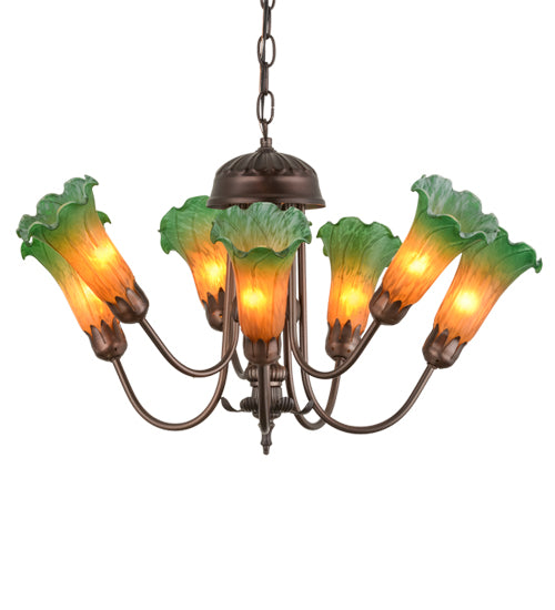 Meyda Tiffany Amber/Green 160614 Chandelier Light - Mahogany Bronze