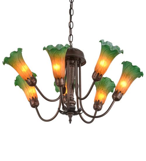 Meyda Tiffany Amber/Green 160614 Chandelier Light - Mahogany Bronze