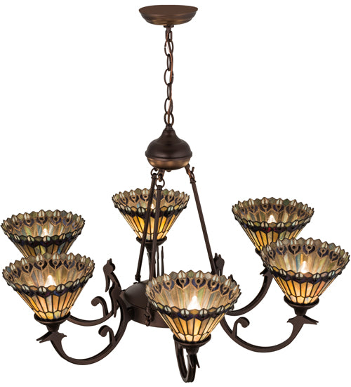 Meyda Tiffany Tiffany Jeweled Peacock 16099 Chandelier Light - Mahogany Bronze