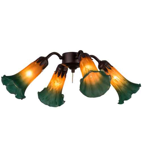 Meyda Tiffany Amber/Green Pond Lily 162971 Ceiling Fan - Mahogany Bronze