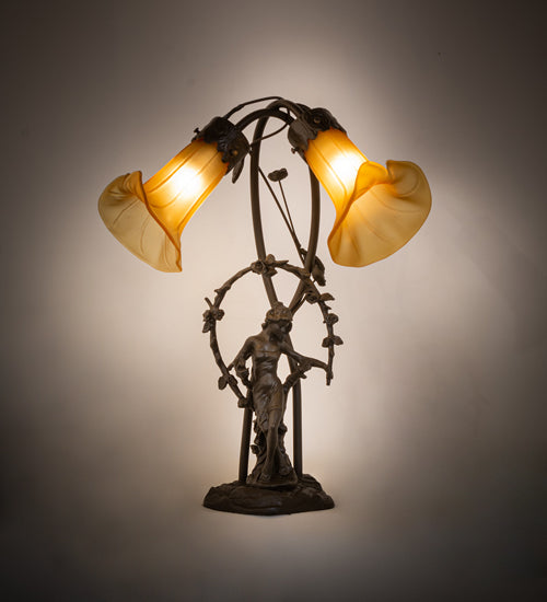 Meyda Tiffany Lighting 16362 Amber Two Light Table Lamp Lamp Bronze / Dark