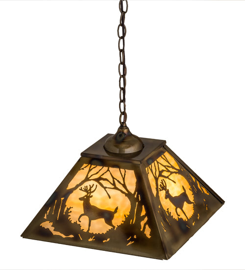 Meyda Tiffany Deer At Dawn 164000 Pendant Light - Brass Tint, Burnished Brass