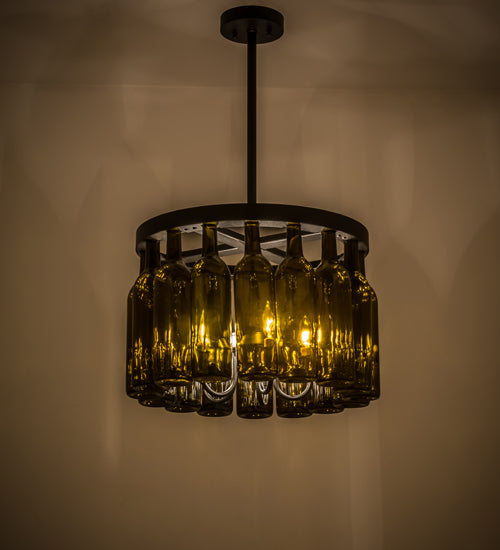 Meyda Tiffany Tuscan Vineyard 164832 Pendant Light - Black/Green Bottles