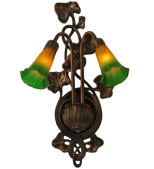 Meyda Tiffany Amber/Green Pond Lily 16573 Wall Light - Nickel