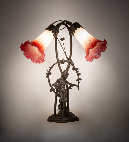 Meyda Tiffany Lighting 16697 Pink/White Two Light Trellis Girl Lamp Bronze / Dark