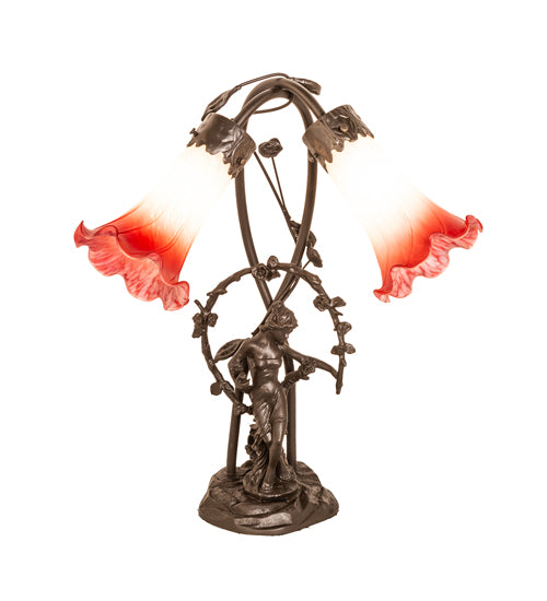 Meyda Tiffany Lighting 16697 Pink/White Two Light Trellis Girl Lamp Bronze / Dark