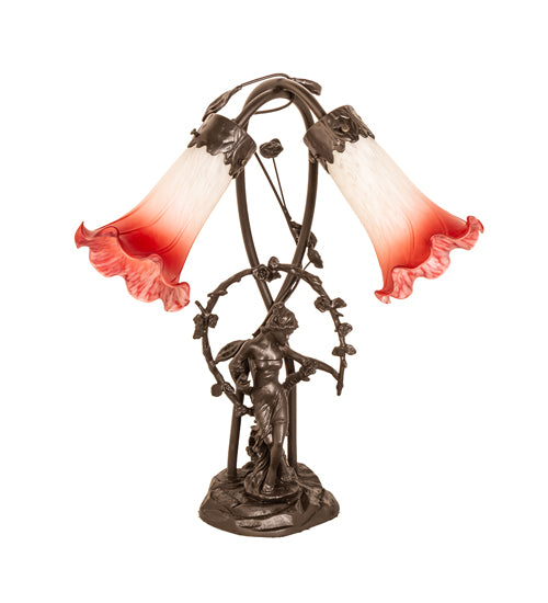 Meyda Tiffany Lighting 16697 Pink/White Two Light Trellis Girl Lamp Bronze / Dark