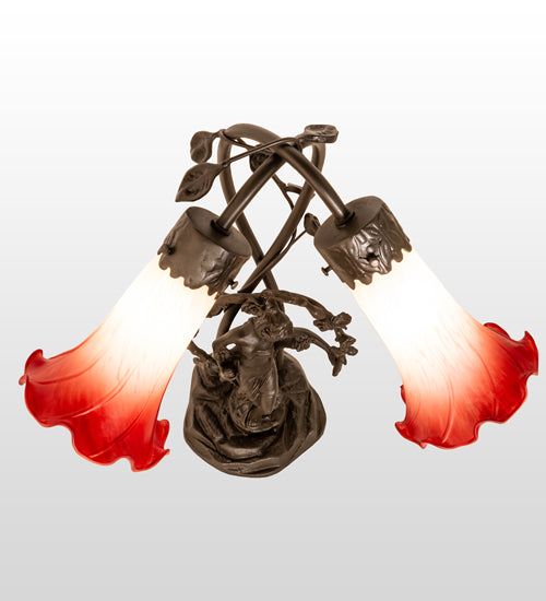 Meyda Tiffany Lighting 16697 Pink/White Two Light Trellis Girl Lamp Bronze / Dark