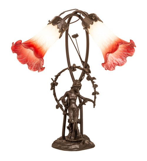 Meyda Tiffany Lighting 16697 Pink/White Two Light Trellis Girl Lamp Bronze / Dark