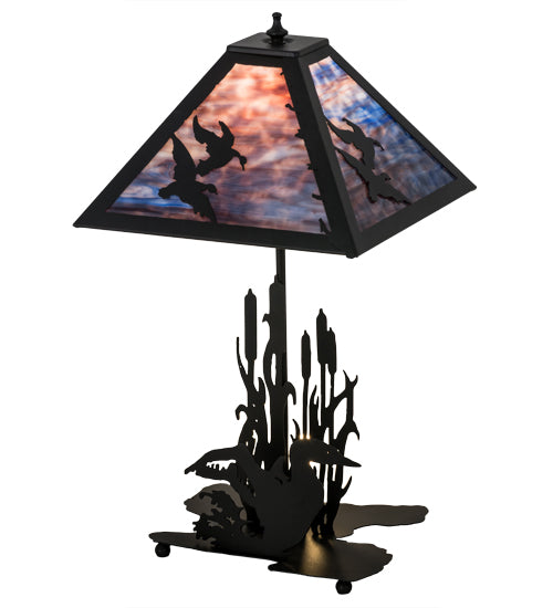 Meyda Tiffany Lighting 170687 Ducks In Flight Two Light Table Lamp Lamp Bronze / Dark