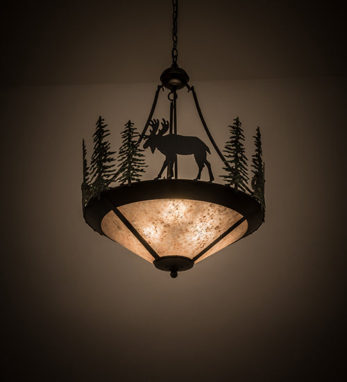 Meyda Tiffany Wandering Moose 173130 Pendant Light - Black/Green Trees/Silver Mica