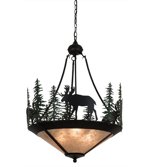 Meyda Tiffany Wandering Moose 173130 Pendant Light - Black/Green Trees/Silver Mica