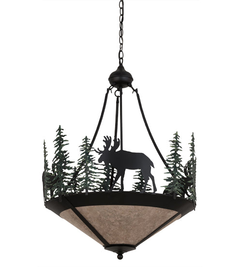 Meyda Tiffany Wandering Moose 173130 Pendant Light - Black/Green Trees/Silver Mica