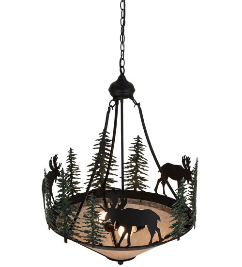 Meyda Tiffany Wandering Moose 173130 Pendant Light - Black/Green Trees/Silver Mica