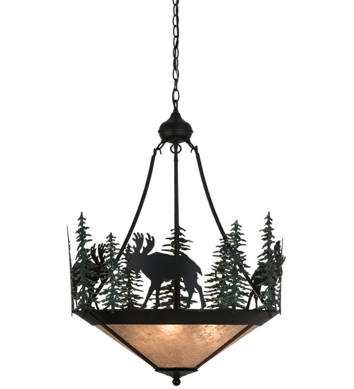 Meyda Tiffany Wandering Moose 173130 Pendant Light - Black/Green Trees/Silver Mica