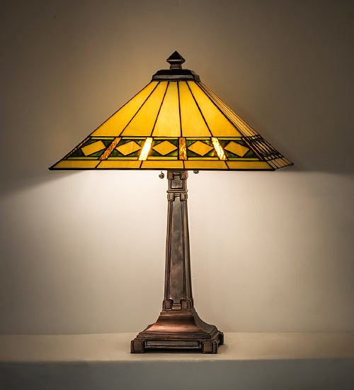 Meyda Tiffany Lighting 17382 Diamond Band Mission Two Light Table Lamp Lamp Bronze / Dark
