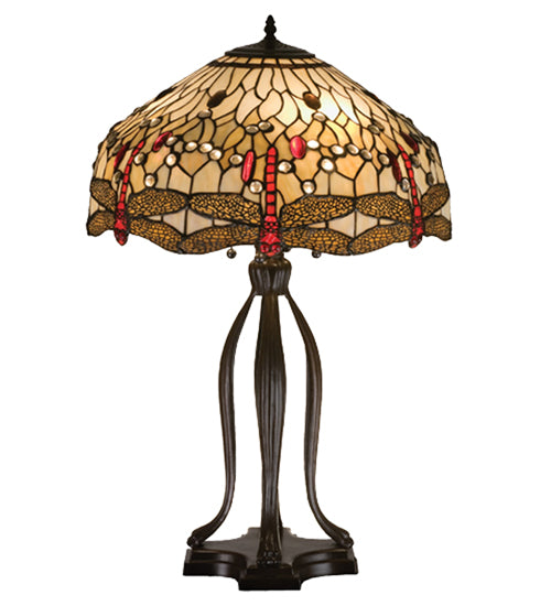 Meyda Tiffany Lighting 17500 Tiffany Hanginghead Dragonfly Three Light Table Lamp Lamp Bronze / Dark