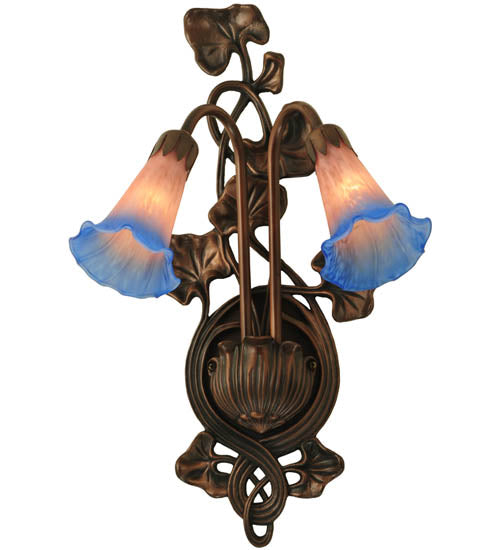 Meyda Tiffany Pink/Blue Pond Lily 17502 Wall Light - Wrought Iron